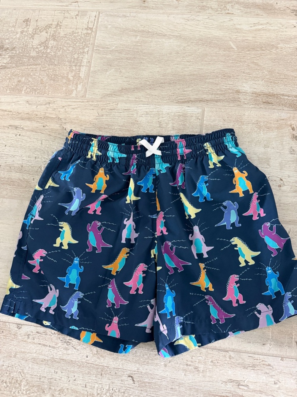 Men’s Cubbies Navy Dinosaur Print Swim Shorts - Multicolor Dino 5.5” Inseam
